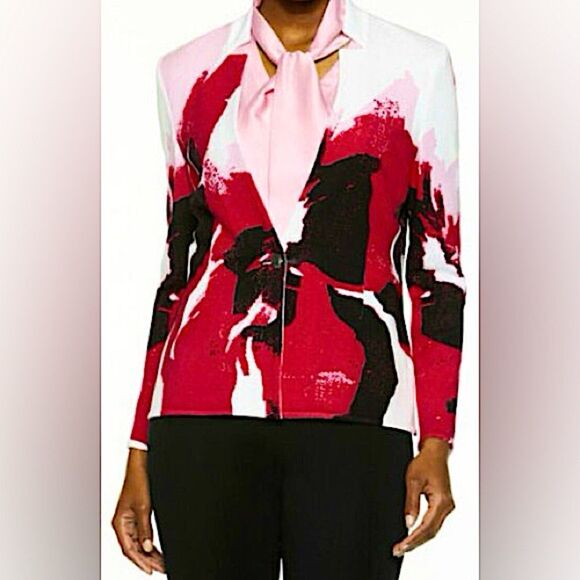Ming Wang Tailored Fit Knit Cardigan Sweater NWT! in Fuchsia/Black size Medium - Picture 1 of 15